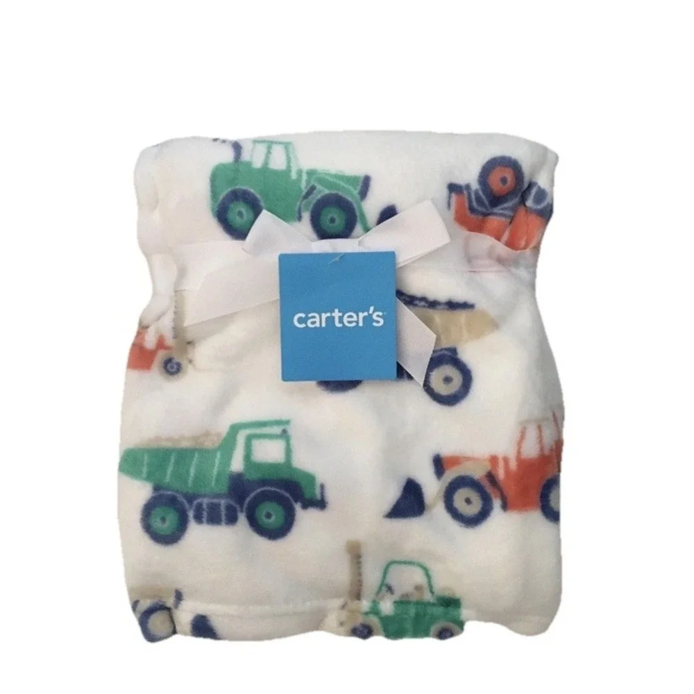Carter's Baby Boy Blanket White‎ Trucks Themed 30